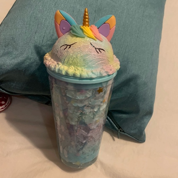 Rainbow Unicorn Ice Cup Cute Ears for Girls Party Kids Water Bottle w/o Straw - Picture 1 of 6